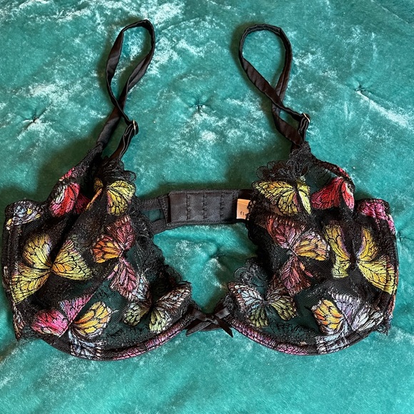 🦋 BUTTERFLY EMBROIDERY PLUNGE DEMI BRA 🦋 🌺💎Fleur du Mal 💎🌺 32DD - Picture 5 of 10